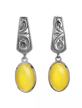 Небольшие изящные серьги из серебра и медового янтаря «Месопотамия»