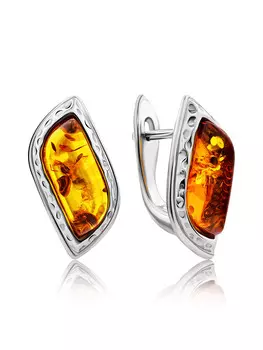 Небольшие изящные серьги из серебра и натурального коньячного янтаря «Тильда ажур»