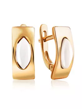 Небольшие изящные серьги из золота с натуральным белым янтарём «Эллипс маленький»