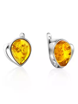 Небольшие изящные серьги «Эвридика» из серебра и золотистого янтаря