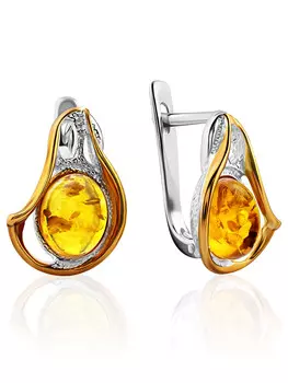 Небольшие изящные серьги «Глория» с янтарём золотистого цвета