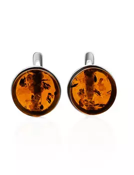 Небольшие круглые серьги с золотисто-коньячным янтарём «Фурор»