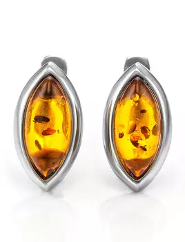 Небольшие серебряные серьги с янтарём коньячного цвета «Амидала»