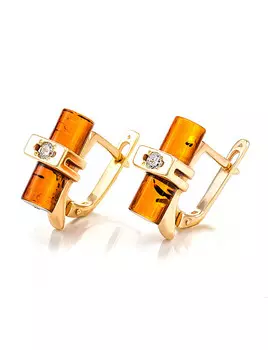 Небольшие стильные серьги из золота и коньячного янтаря «Скандинавия»