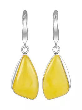 Небольшие удлиненные серьги из серебра 925 пробы с янтарными вставками светло-медового цвета «Лагуна»