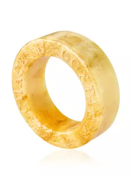 Необычное янтарное кольцо медового цвета «Везувий» с резьбой «Спаси и сохрани»