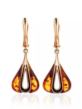 Необычные серьги из янтаря коньячного цвета «Санрайз»