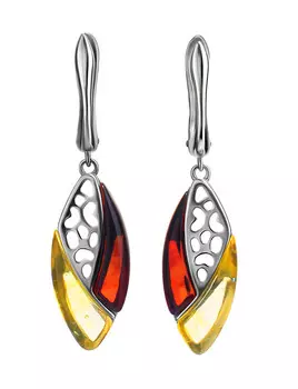 Необычные серебряные серьги с натуральным балтийским янтарём «Санрайз»
