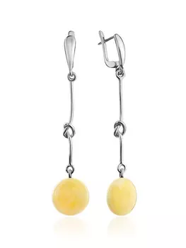 Необычные удлинённые серьги из серебра и медового янтаря «Париж»