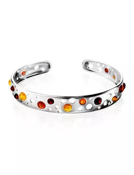 Необычный перфорированный браслет с разноцветным янтарём «Женева»