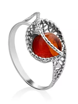 Нежное ажурное кольцо из с янтарём коньячного цвета «Венера»