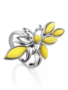 Нежное кольцо из натурального балтийского янтаря медового цвета «Черёмуха»