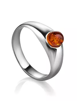 Нежное кольцо из натурального янтаря коньячного цвета «Капри»