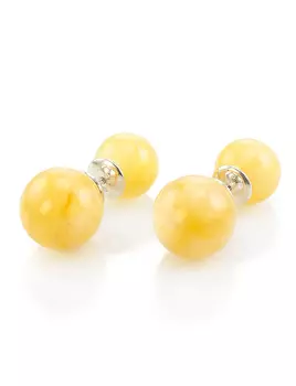 Нежные двухсторонние серьги-пусеты из формованного янтаря «Париж»