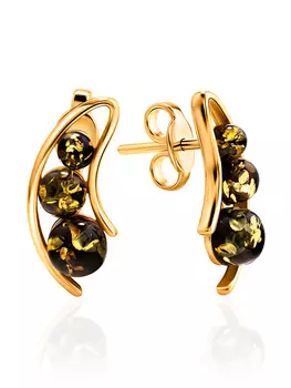 Нежные серьги-гвоздики из зелёного янтаря «Горошек»