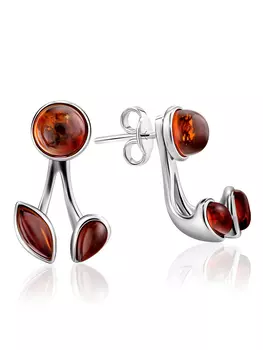 Нежные серьги-гвоздики из янтаря коньячного цвета «Жерминаль»