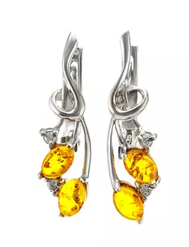 Нежные серьги из серебра с натуральным янтарём и кристаллами «Олеандр»