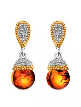 Нежные серьги-пусеты из натурального янтаря коньячного цвета «Жёлудь»