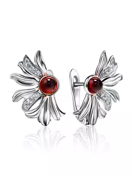 Нежные серьги «Ромашка», украшенные янтарем и кристаллами