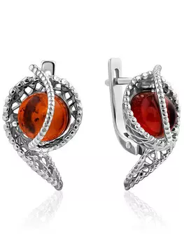 Нежные серьги «Венера» из янтаря коньячного цвета