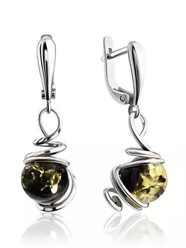 Нежные серьги с искрящимся зелёным янтарём «Валенсия»