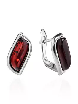 Нежные серебряные серьги с натуральным вишнёвым янтарём «Тильда»