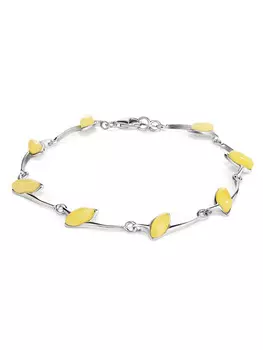 Нежный серебряный браслет, украшенный медовым янтарём «Ирис»