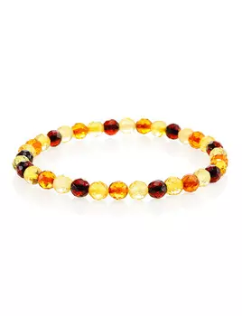 Очаровательный браслет из натурального цельного янтаря «Карамель алмазная пёстрая»