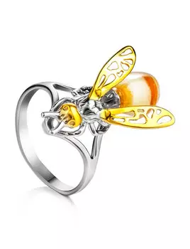 Оригинальное кольцо из янтаря «Винни Пух»