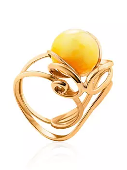 Оригинальное кольцо из золочённого серебра и янтаря медового цвета «Валенсия»