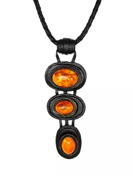 Оригинальное колье из натуральной кожи и янтаря «Амазонка»