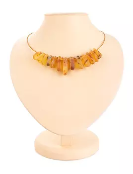 Оригинальное колье в этническом стиле из янтаря светлых оттенков «Сафари»