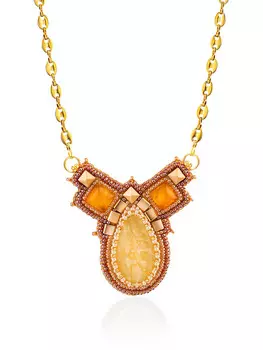 Оригинальное короткое колье из натурального янтаря и бисера «Лукоморье»