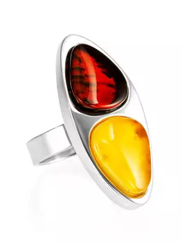 Оригинальное крупное кольцо Bella Terra из натурального янтаря