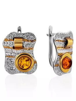 Оригинальные серьги «Бубинга» из серебра и золотистого янтаря