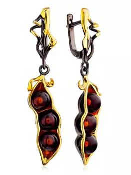 Оригинальные серьги «Горошек» из натурального янтаря