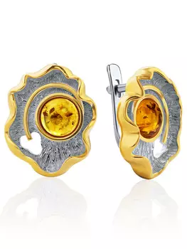 Оригинальные серьги с золотистым янтарём «Беатриче»
