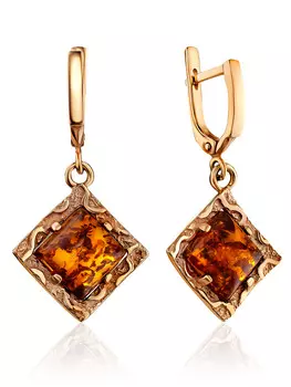 Оригинальные серьги из позолоченного серебра и натурального янтаря «Авангард»