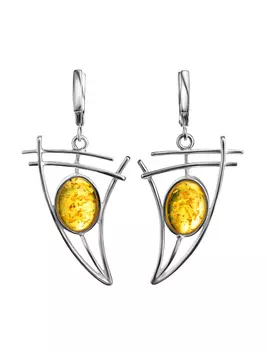 Оригинальные серьги из лимонного янтаря «Парус»