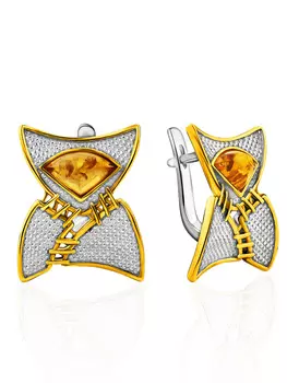 Оригинальные серьги из золотистого янтаря «Пэчворк»