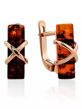 Оригинальные серьги из золота с натуральным балтийским янтарём «Скандинавия»