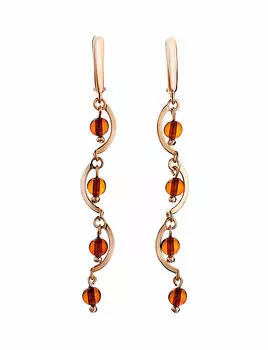 Оригинальные серьги «Кармелита» из золоченного серебра и вишнёвого янтаря