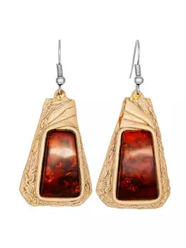 Оригинальные серьги «Нефертити» из кожи с натуральным янтарём