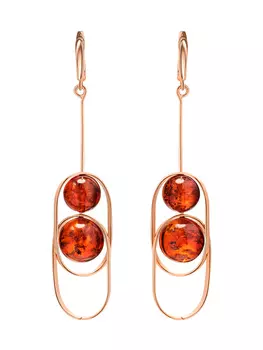 Оригинальные серьги «Помпиду» из янтаря коньячного цвета