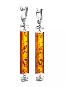 Оригинальные удлинённые серьги из серебра и коньячного янтаря «Кения»