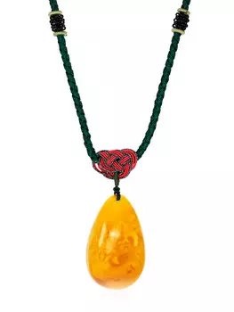 Ожерелье с крупным янтарным кулоном на плетёном шнурке «Пекин»