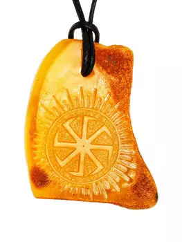 Подвеска из цельного янтаря с резьбой «Коловрат»