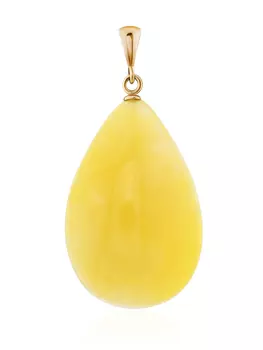 Подвеска в форме капли из золота и натурального балтийского янтаря медового цвета
