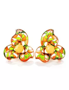 Потрясающие серьги с натуральным янтарём и прозрачной эмалью Verona