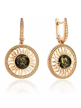 Позолоченные серьги «Парнас» с янтарём зелёного цвета